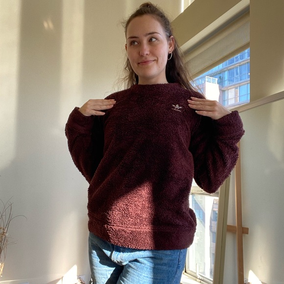 Adidas Burgundy Brushed Terry Crew (Size S) - Picture 5 of 6